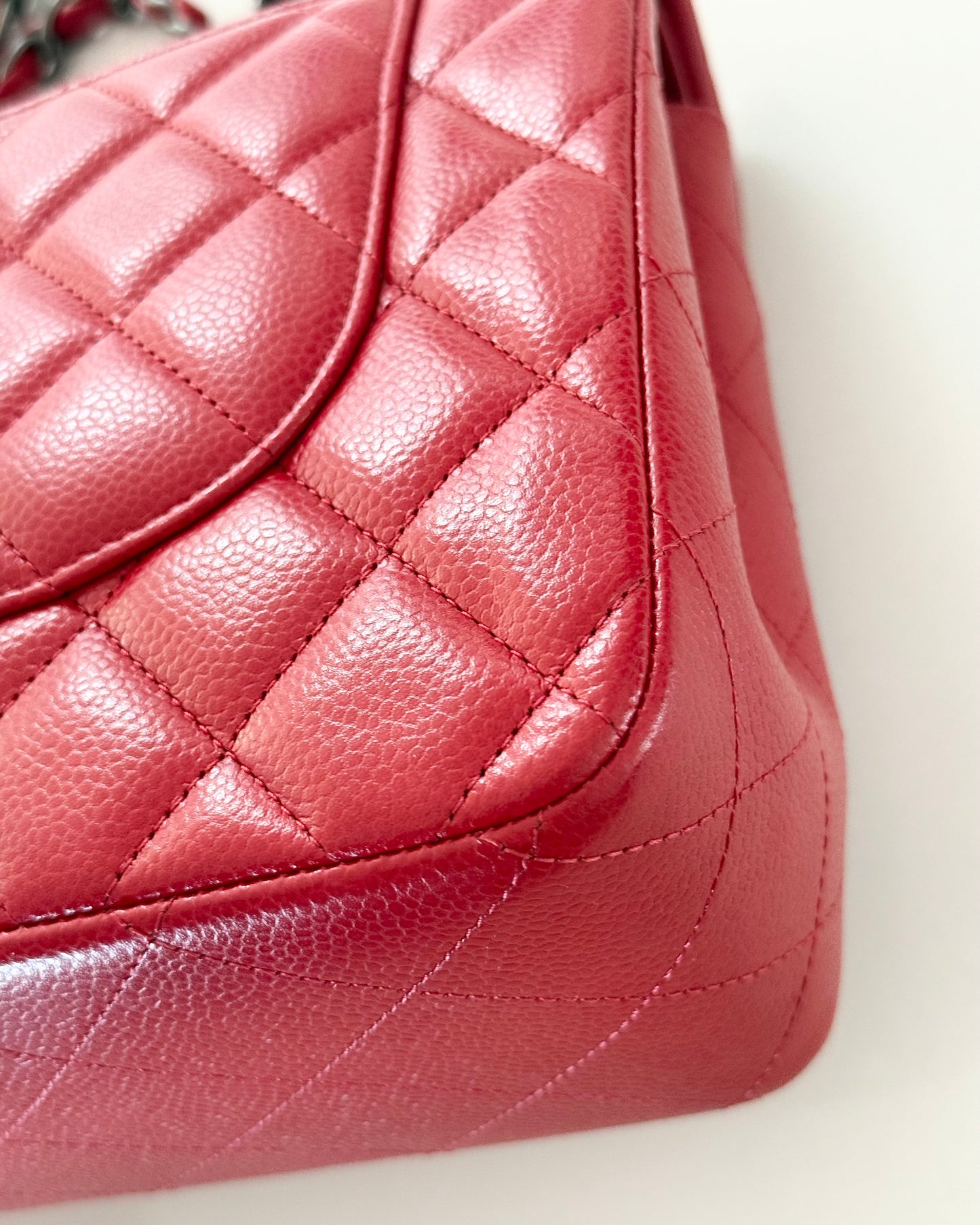 Chanel Red Caviar Quilted Jumbo with Ruthenium Hardware 21 series from 2015