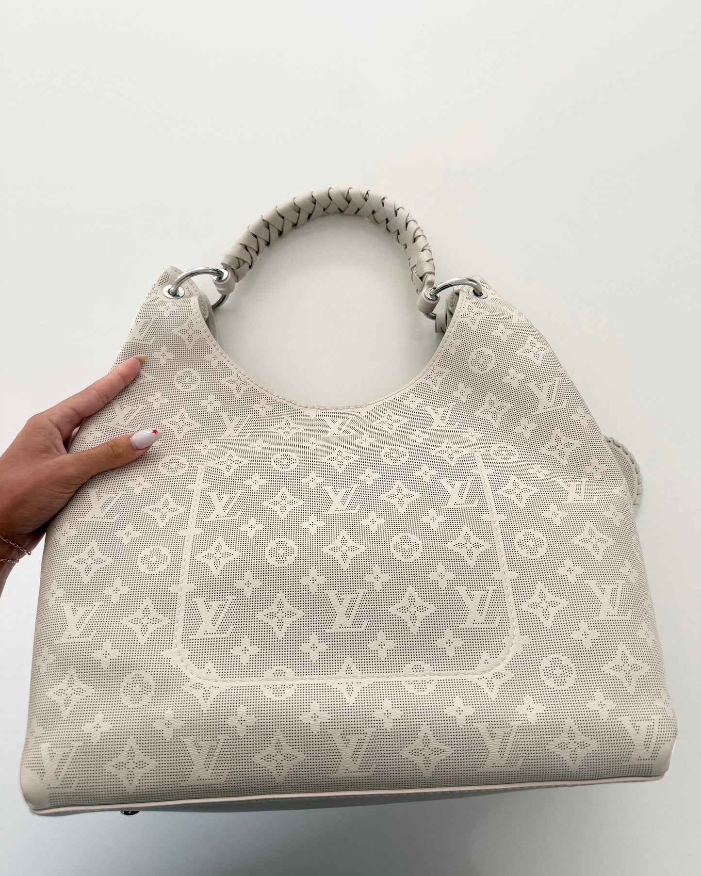Louis Vuitton Limited Edition White Monogram Mahina Bag with Mint Interior
