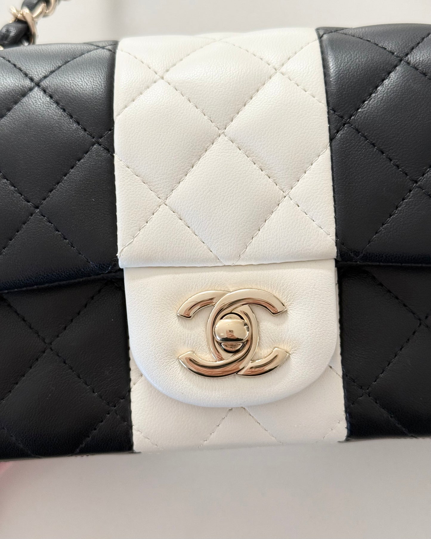 Chanel Black and White Lambskin Quilted Classic Mini Flap Bag