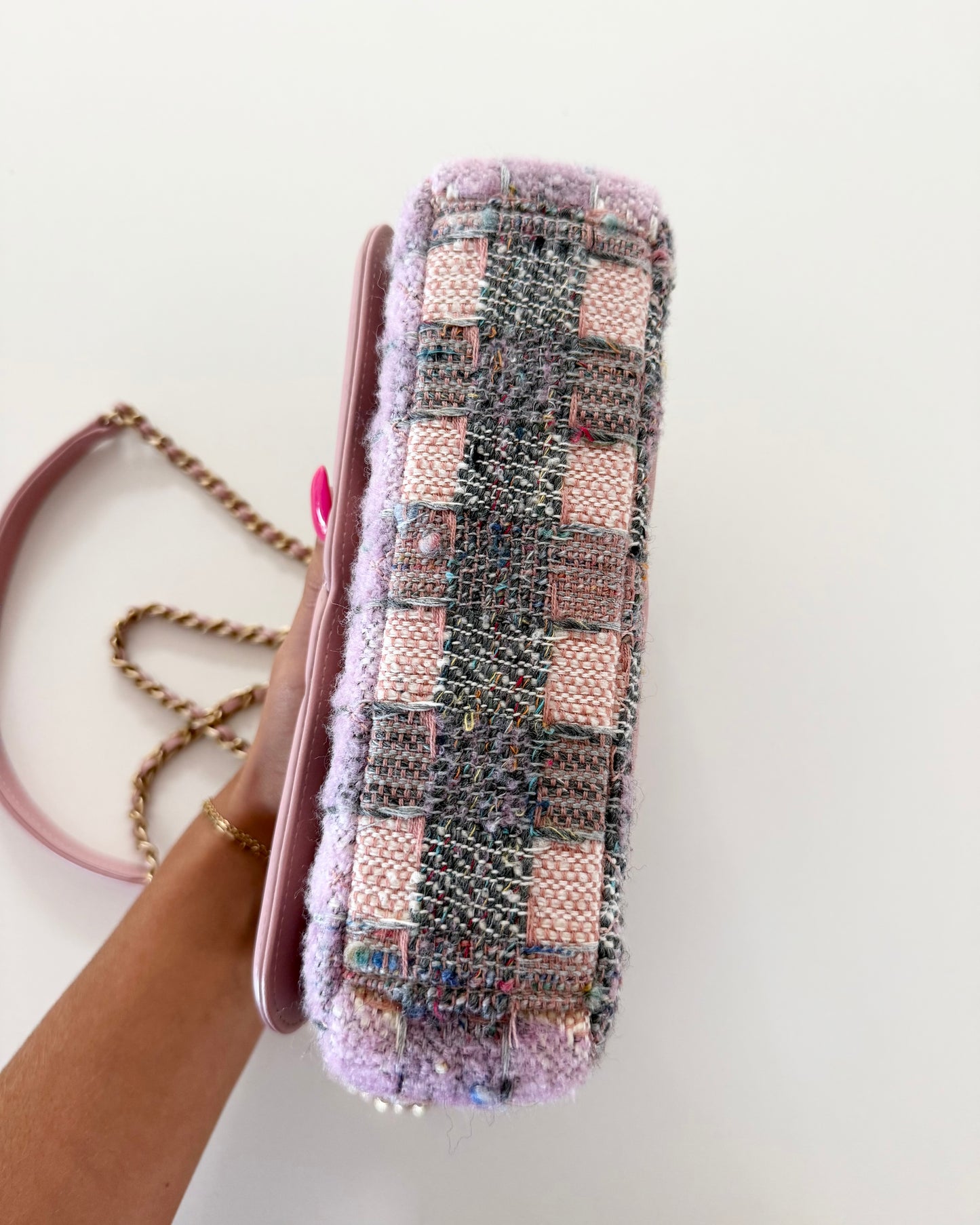 Chanel Pink and Multicolor Tweed Filagree Flap Bag