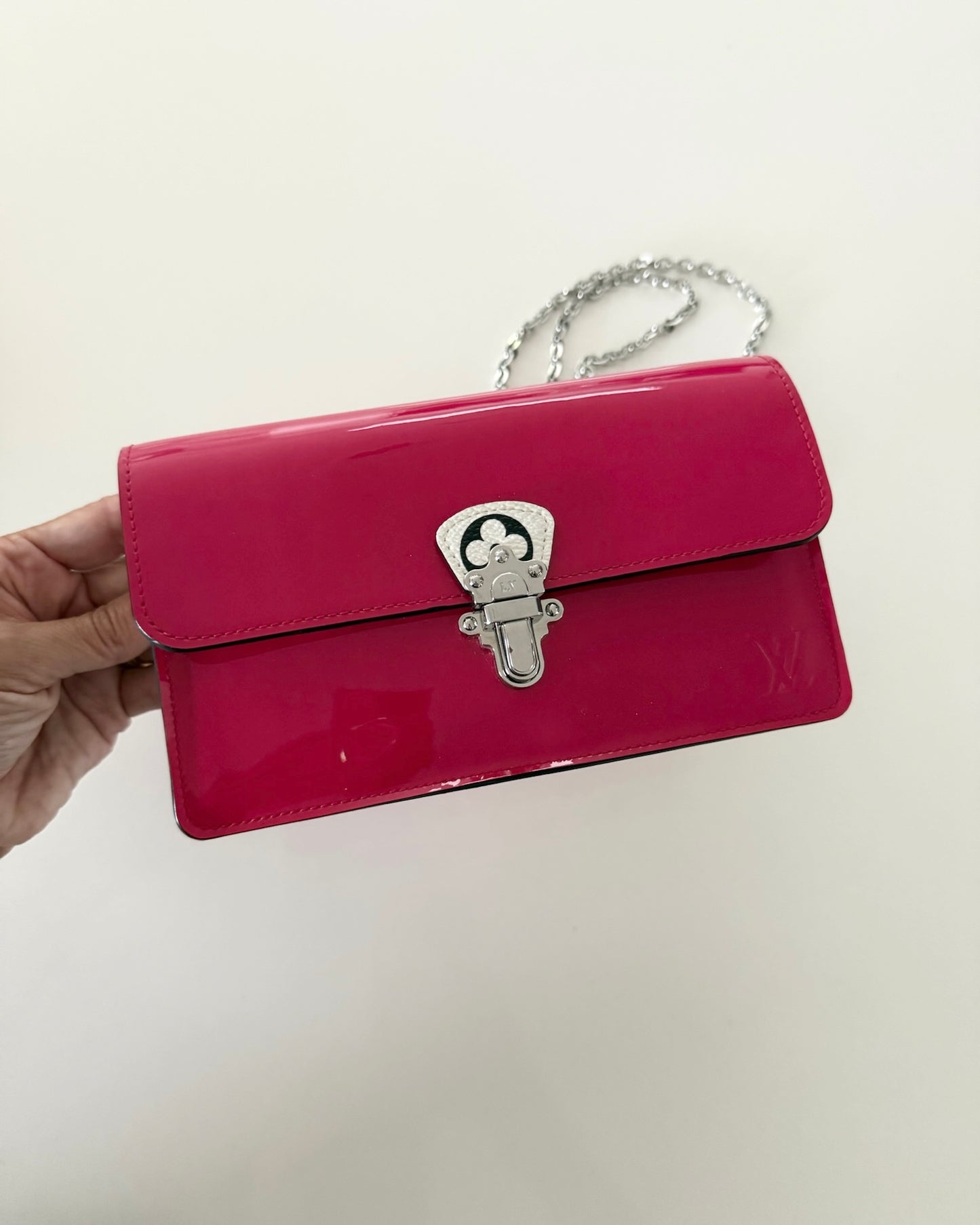 Louis Vuitton Pink Vernis Cherrywood Chain Wallet Bag from 2019