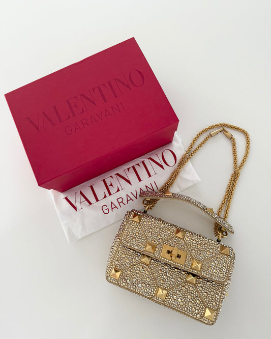 Valentino Gold Crystal Medium Roman Rockstud