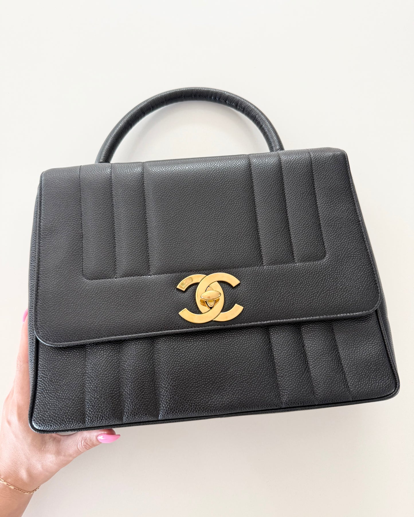 Chanel Vintage Black Caviar Mademoiselle Top Handle Handbag