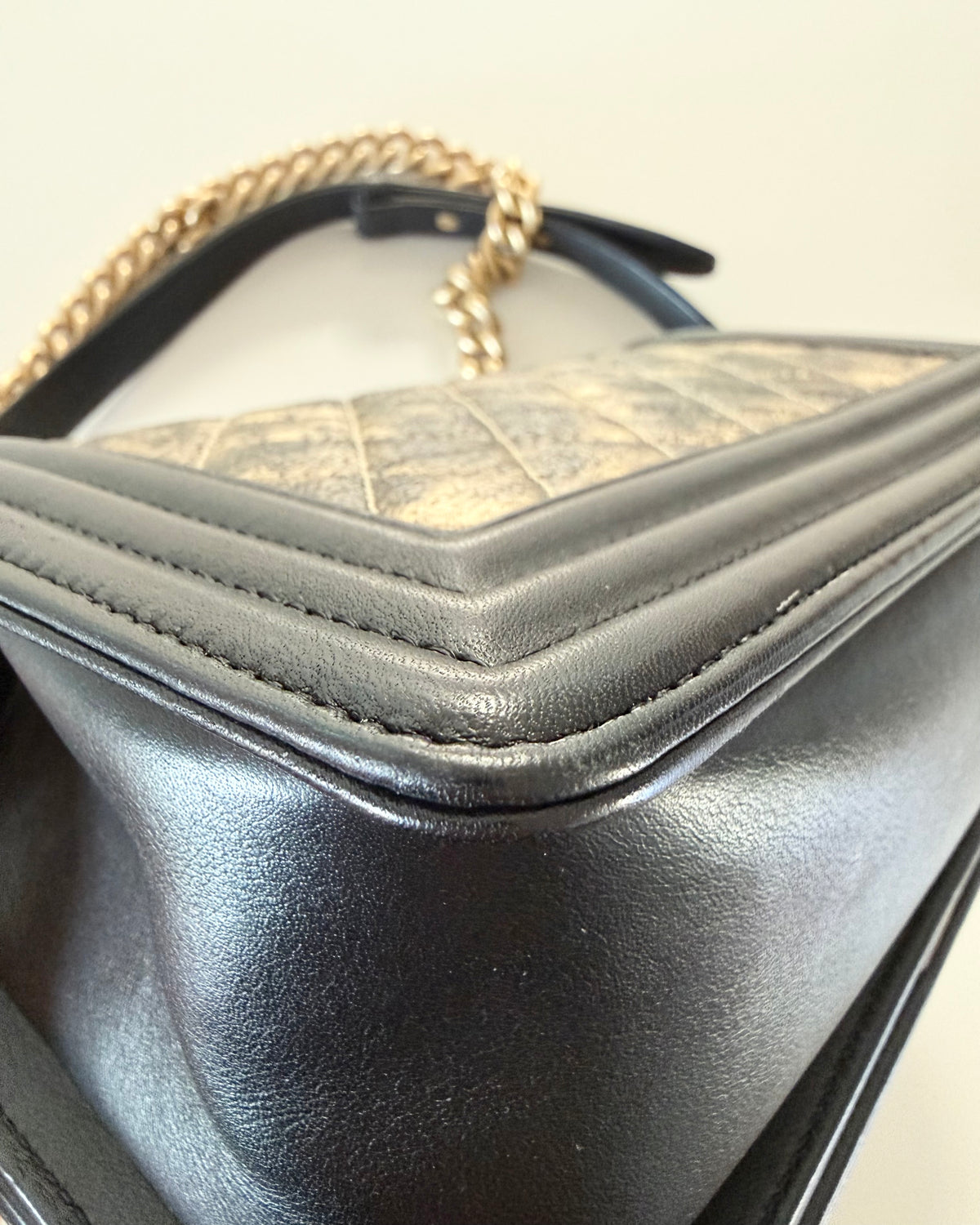 Chanel Gold and Black Metallic Medium Boy Bag 26 series from 2018-19