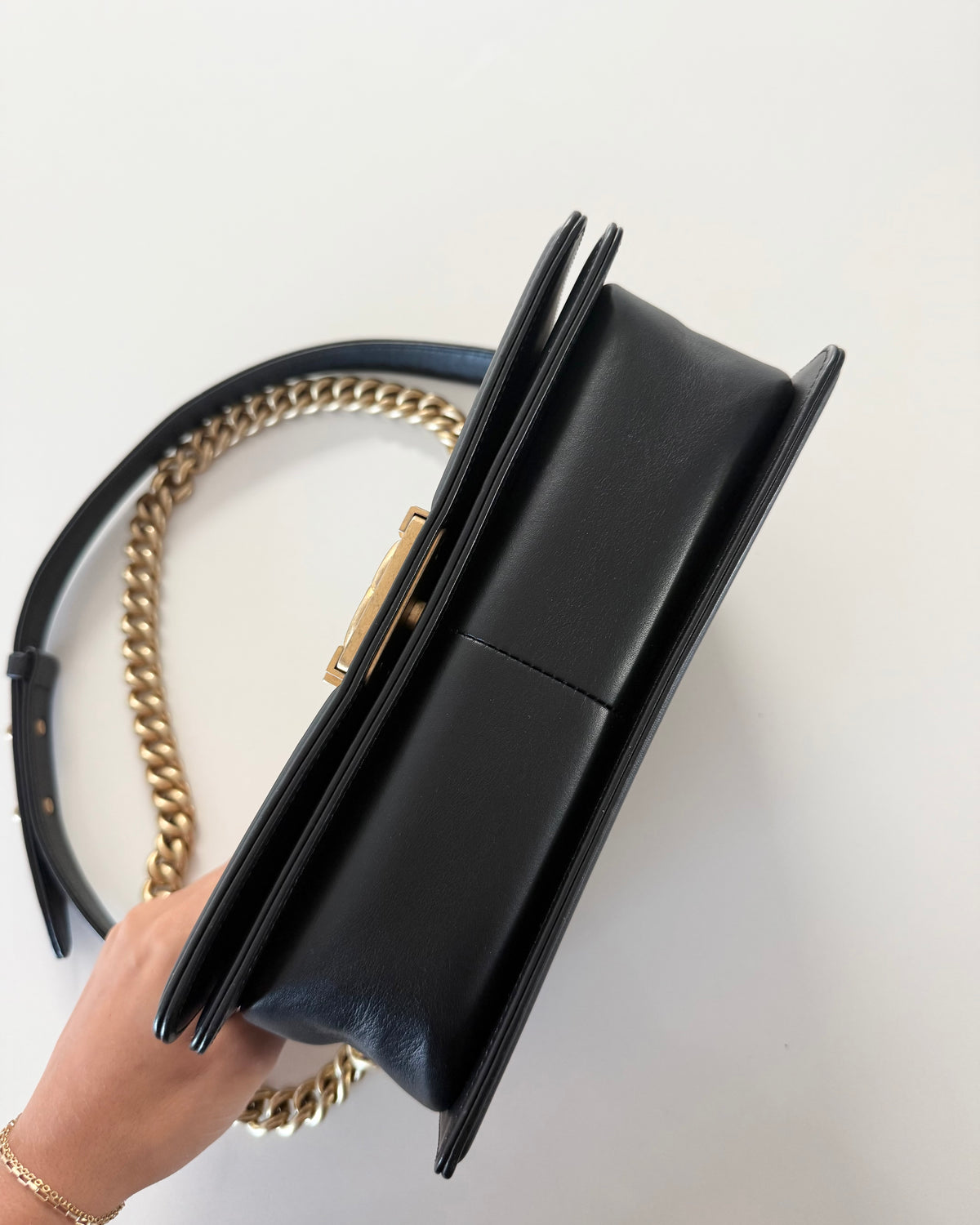 Chanel Gold and Black Metallic Medium Boy Bag 26 series from 2018-19