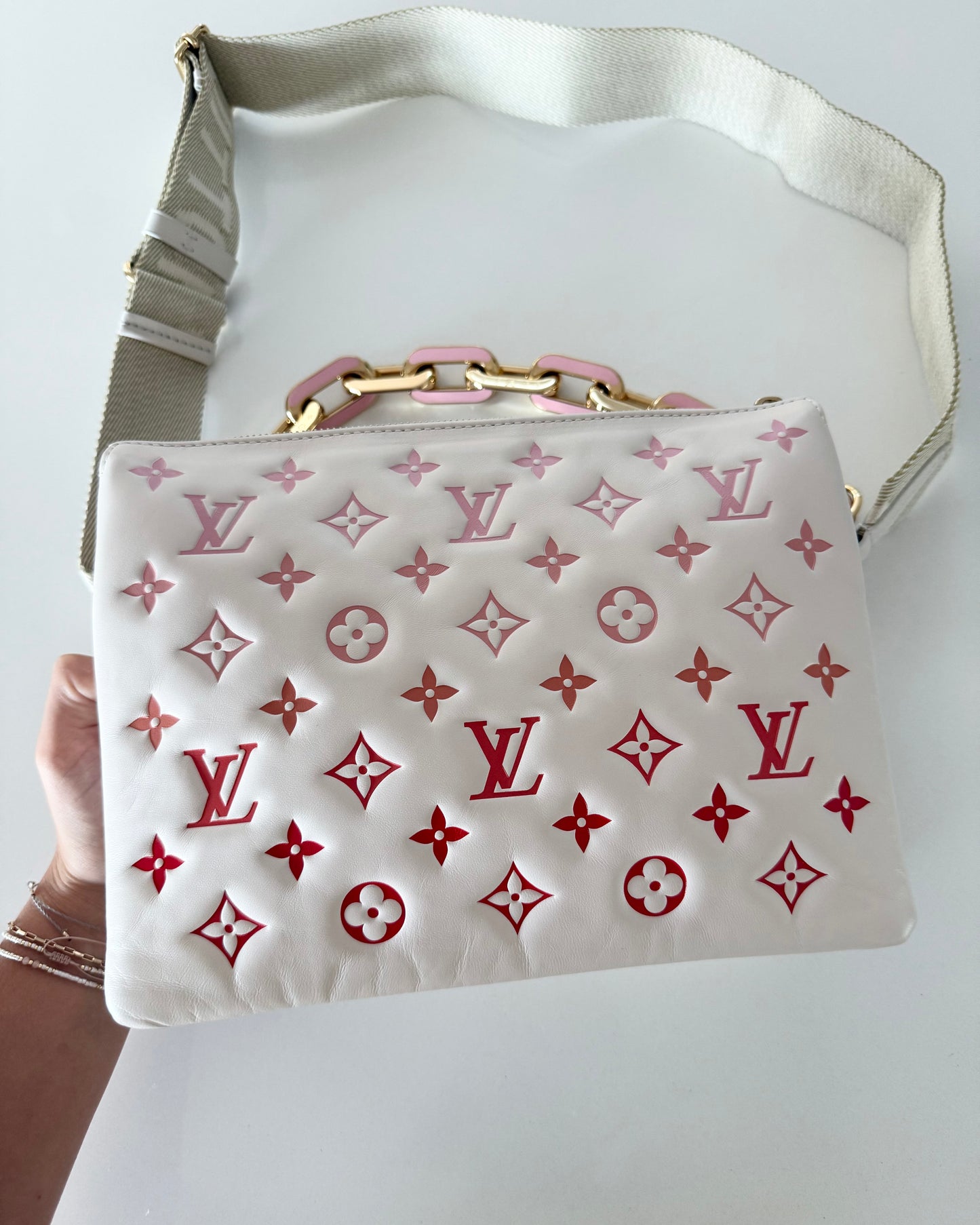 Louis Vuitton Limited Edition Sunrise Aquarelle Monogram Embossed Lambskin Leather Coussin PM Bag