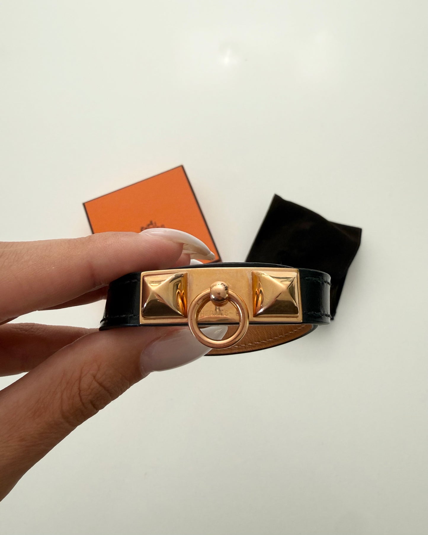 Hermes Black Leather Rivale Double Tour Bracelet Size T2 from 2016