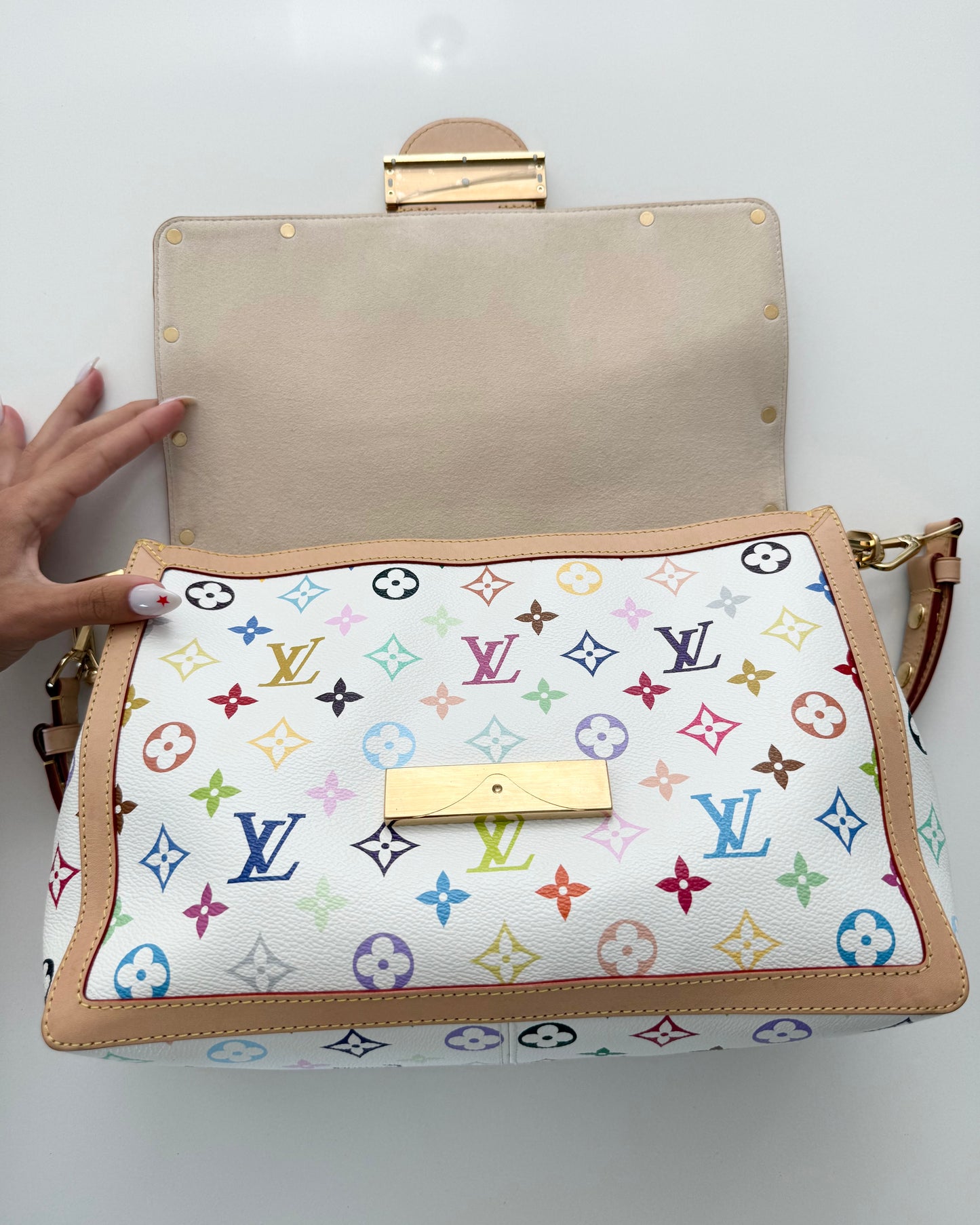 Louis Vuitton x TM White and Multicolor Monogram Dauphine GM Bag