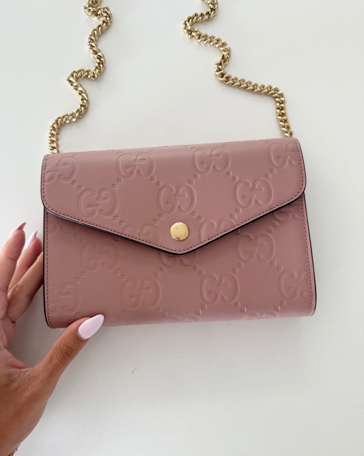 Gucci Pink Embossed Logo Leather Crossbody