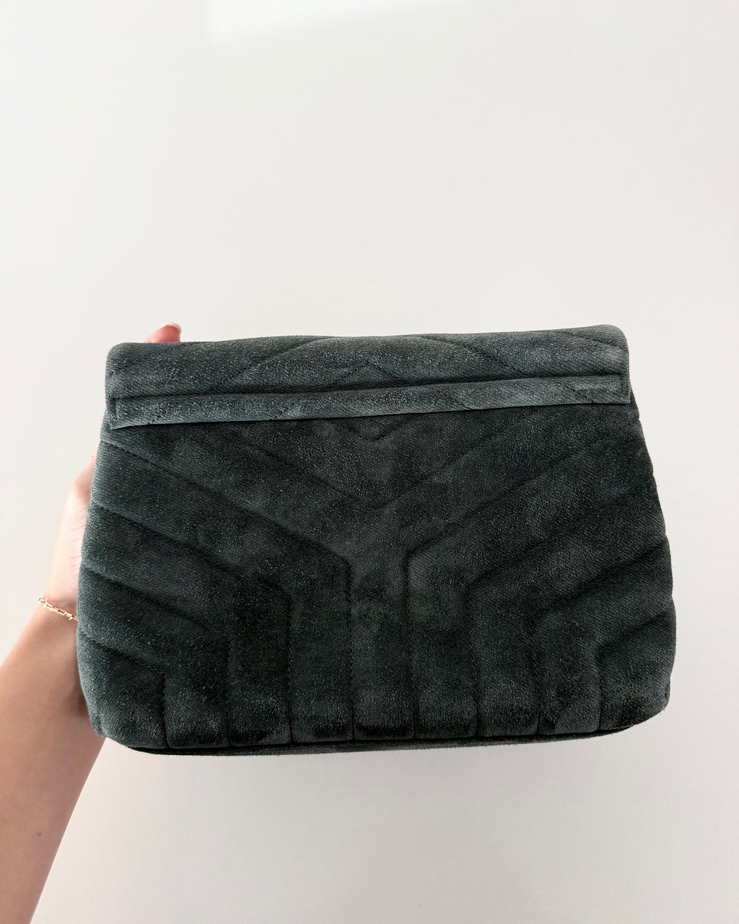 Saint Laurent Dark Green Suede Small LouLou Bag