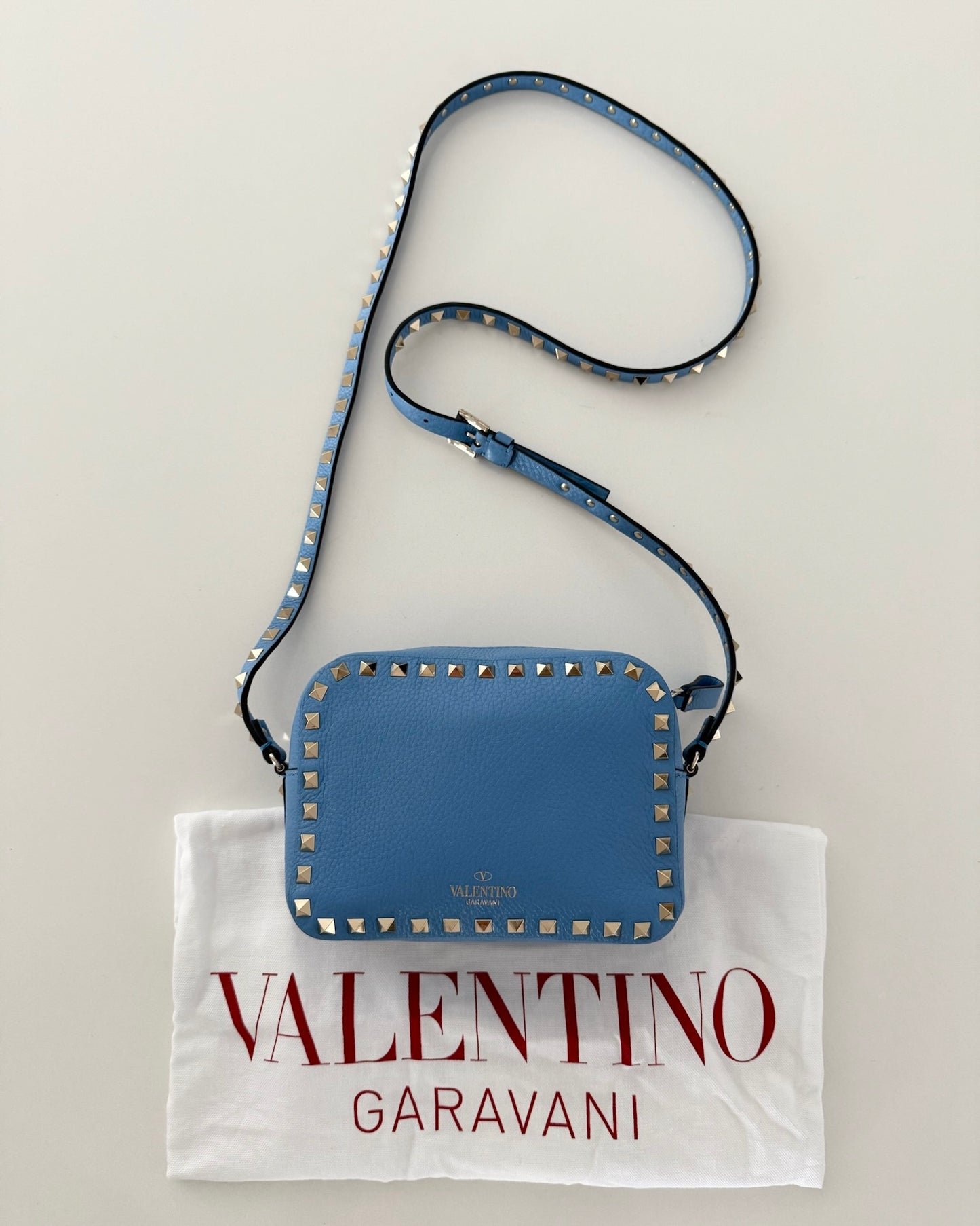 Valentino Blue Leather Rockstud Camera Bag Crossbody