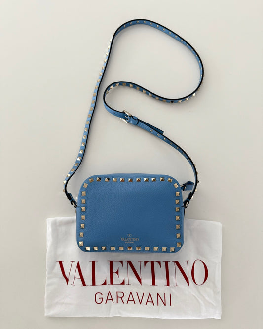 Valentino Blue Leather Rockstud Camera Bag Crossbody
