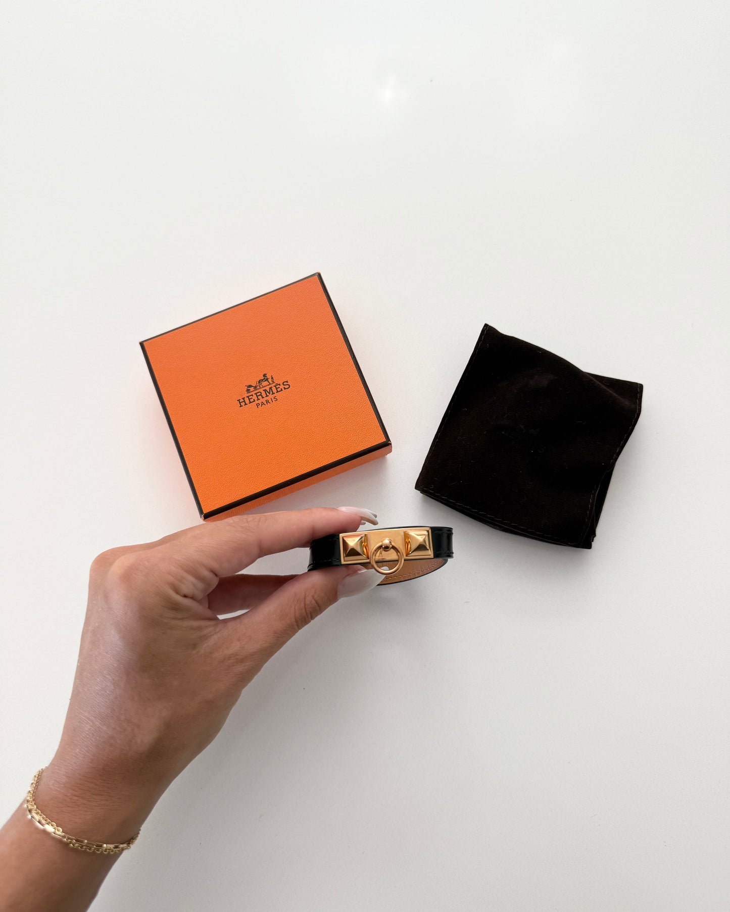 Hermes Black Leather Rivale Double Tour Bracelet Size T2 from 2016