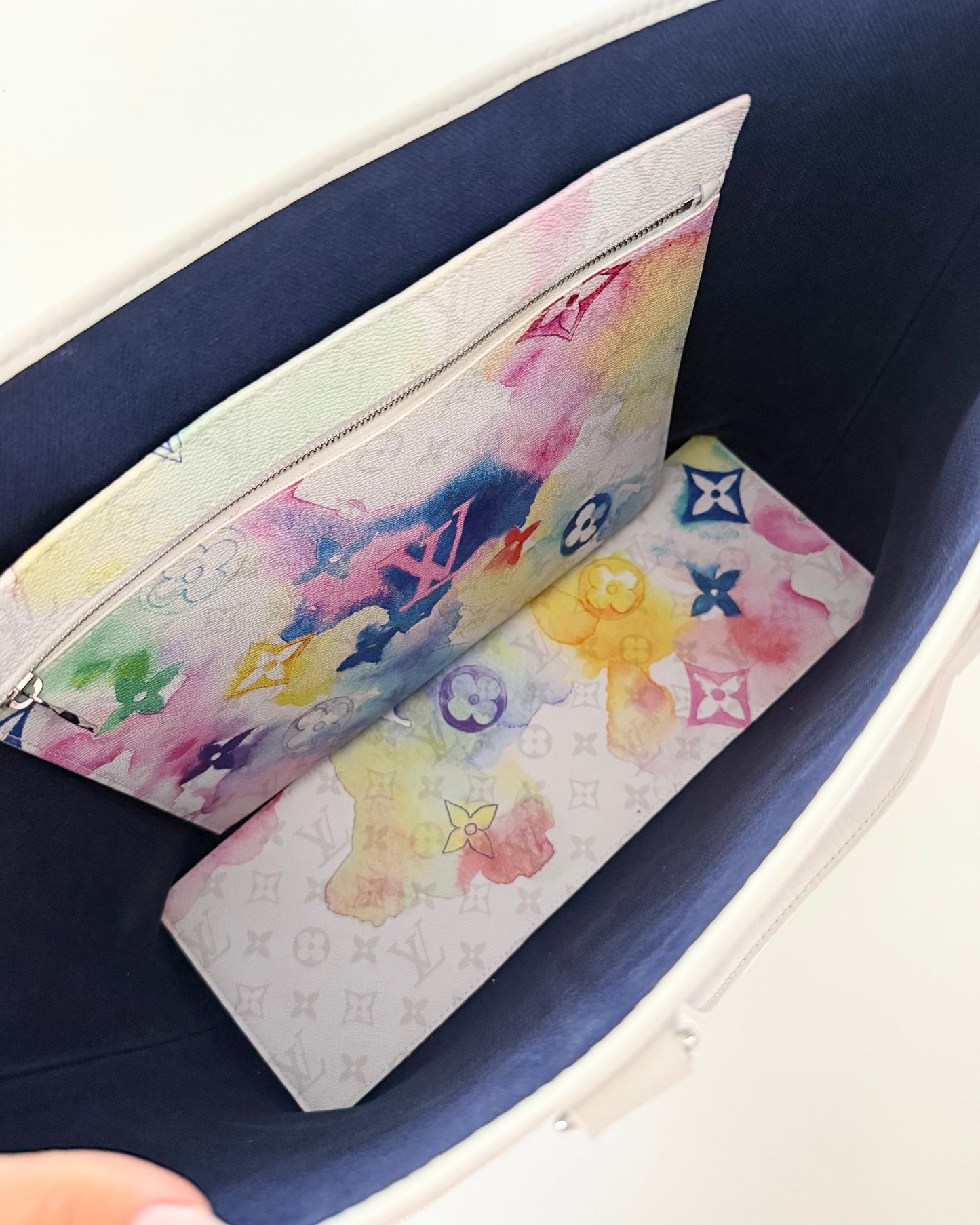 Louis Vuitton Watercolor and White Leather Weekend Tote GM