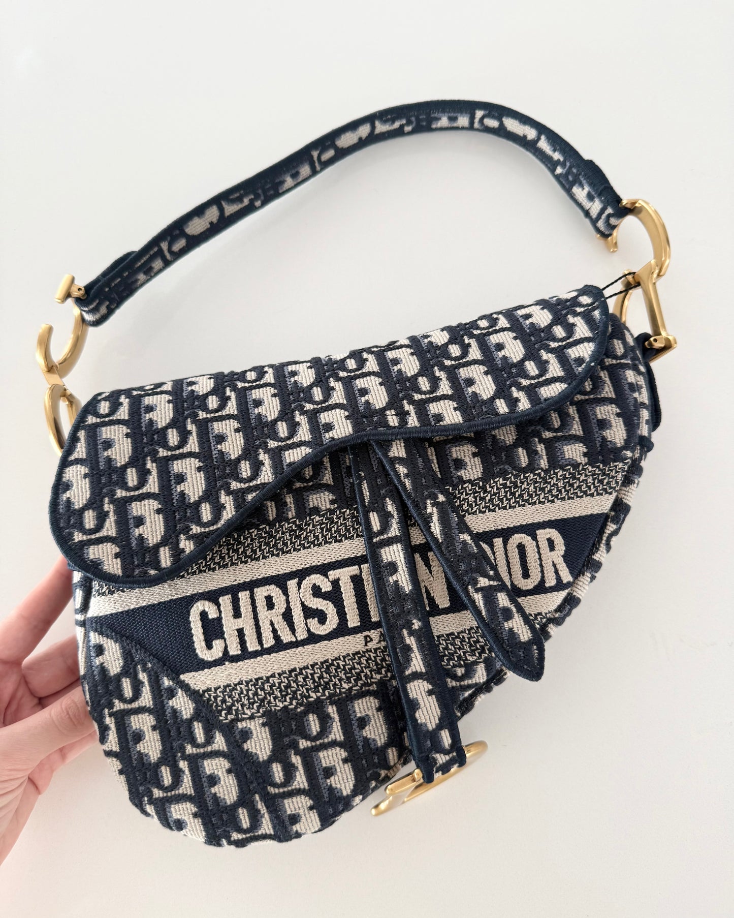 Christian Dior Blue Oblique Embroided Canvas Saddle Bag