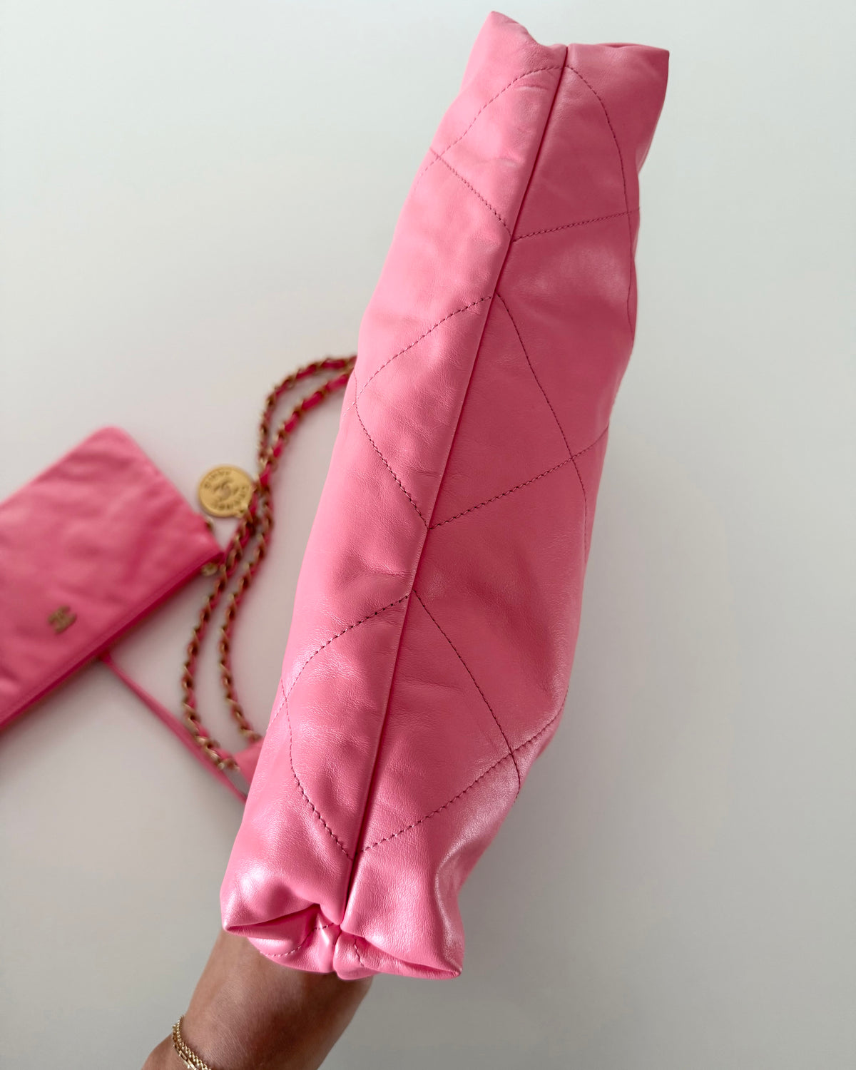 Chanel Pink Quilted Calfskin Leather 22 Small Hobo Bag from 2022