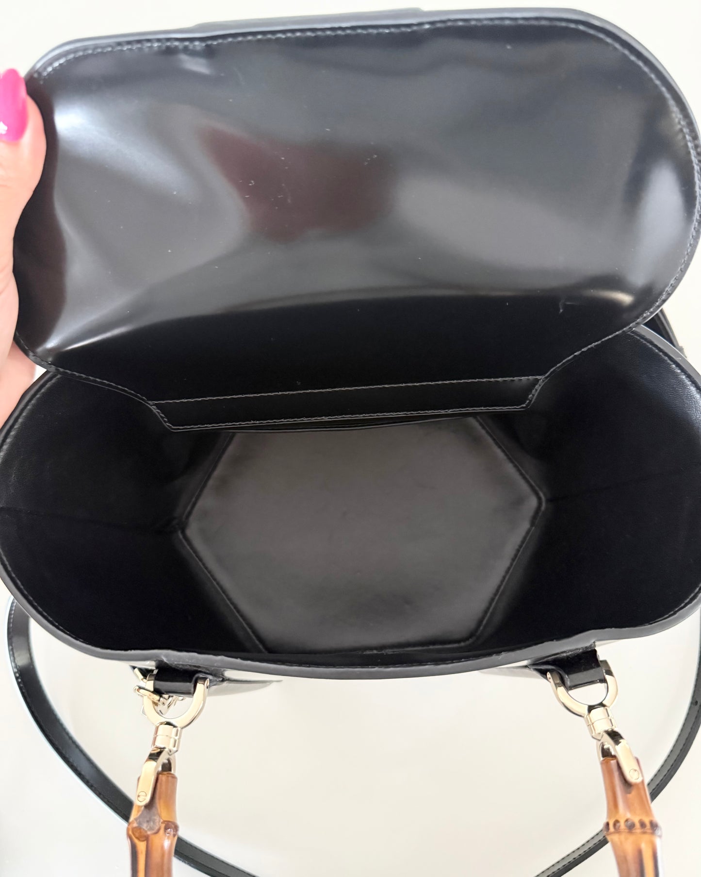Gucci Black Leather Bamboo Top Handle
