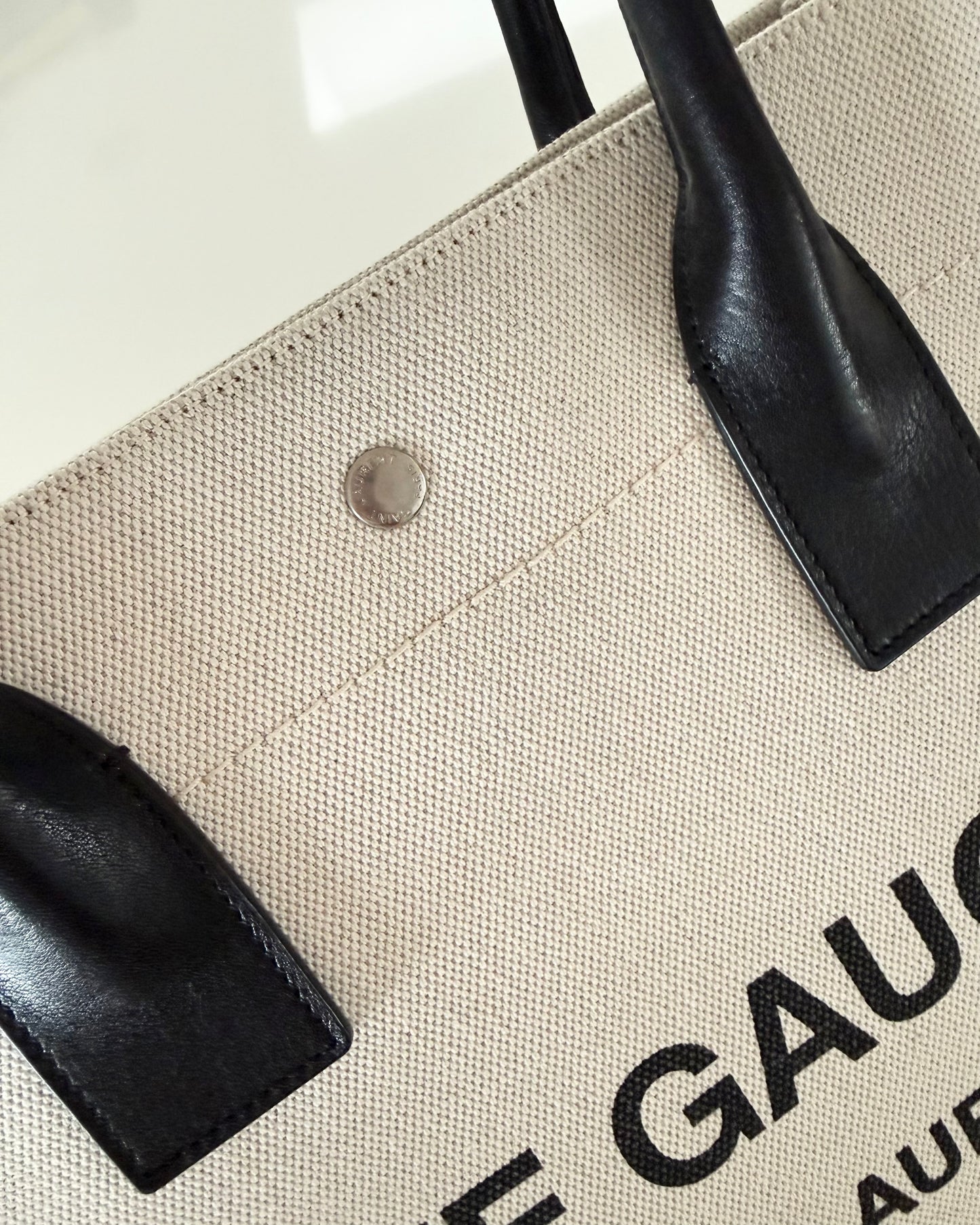 Saint Laurent Linen and Black Leather Rive Gauche Tote Bag