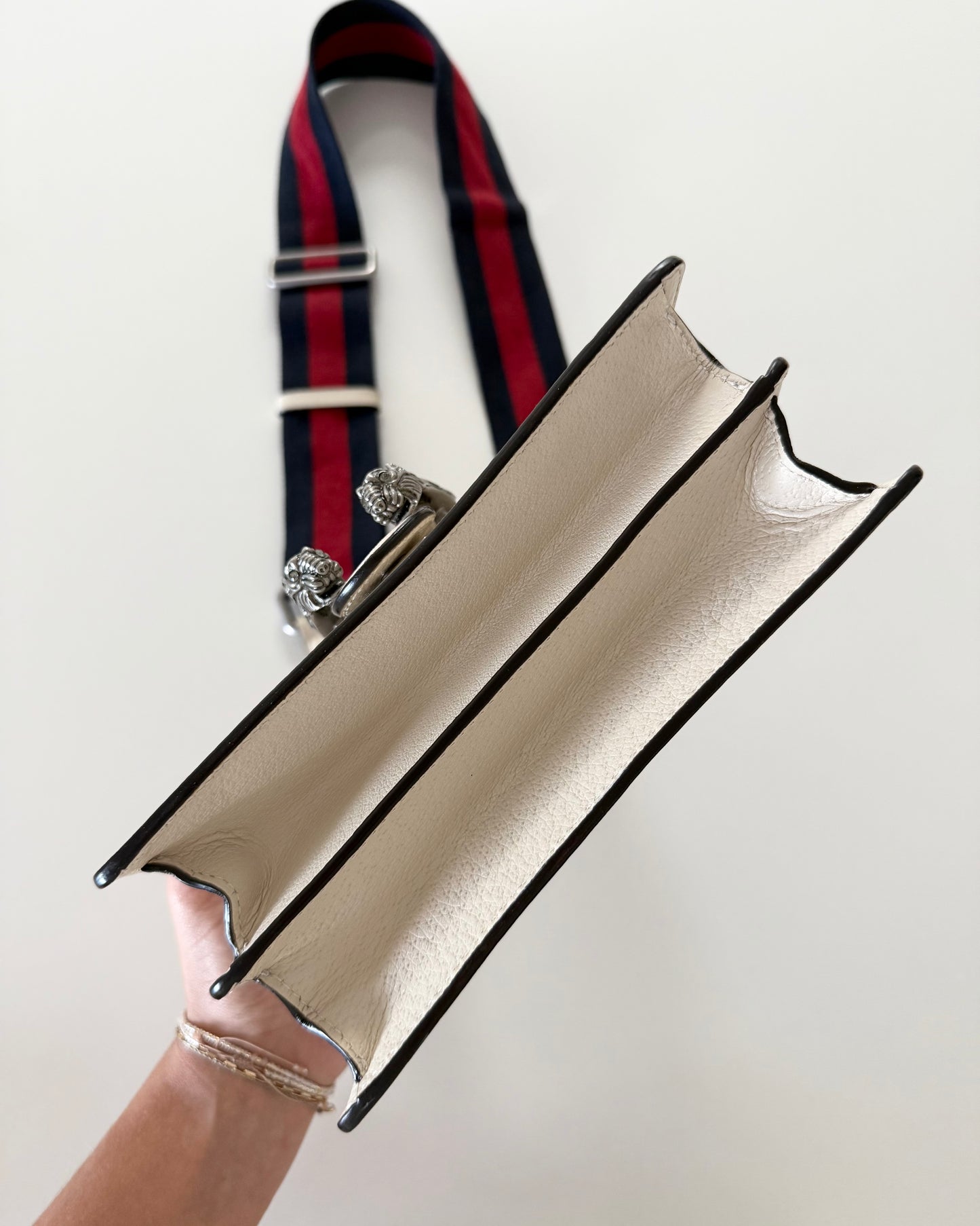 Gucci White Pebbled Crystal Dionysus Web Mini Bamboo Top Handle