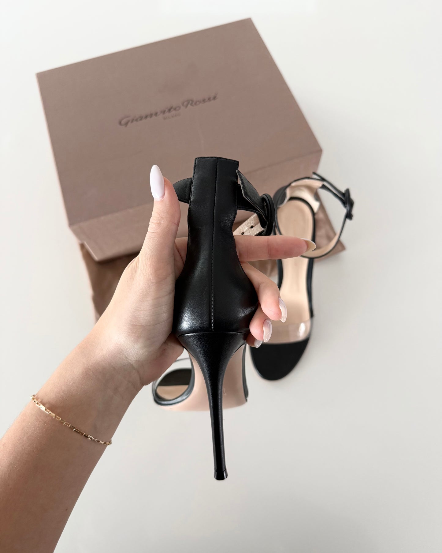 Gianvito Rossi Black Leathr and Plexi Stella Heeled Sandals Size 38