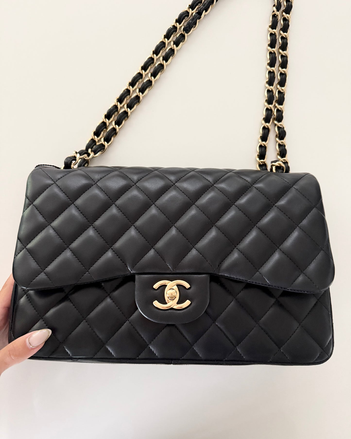 Chanel Black Quilted Lambskin Classic Jumbo