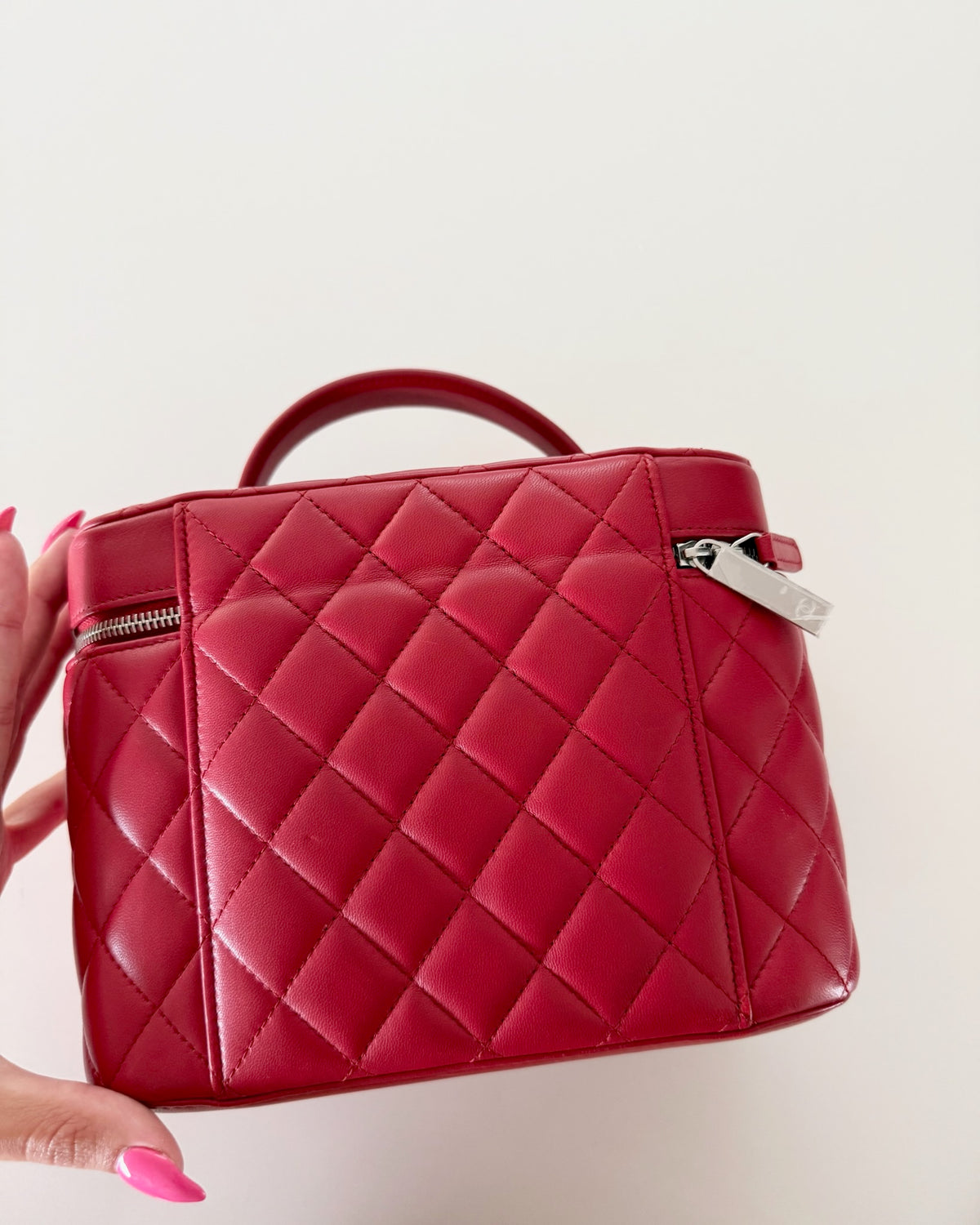 Chanel Red Lambskin Vanity Top Handle