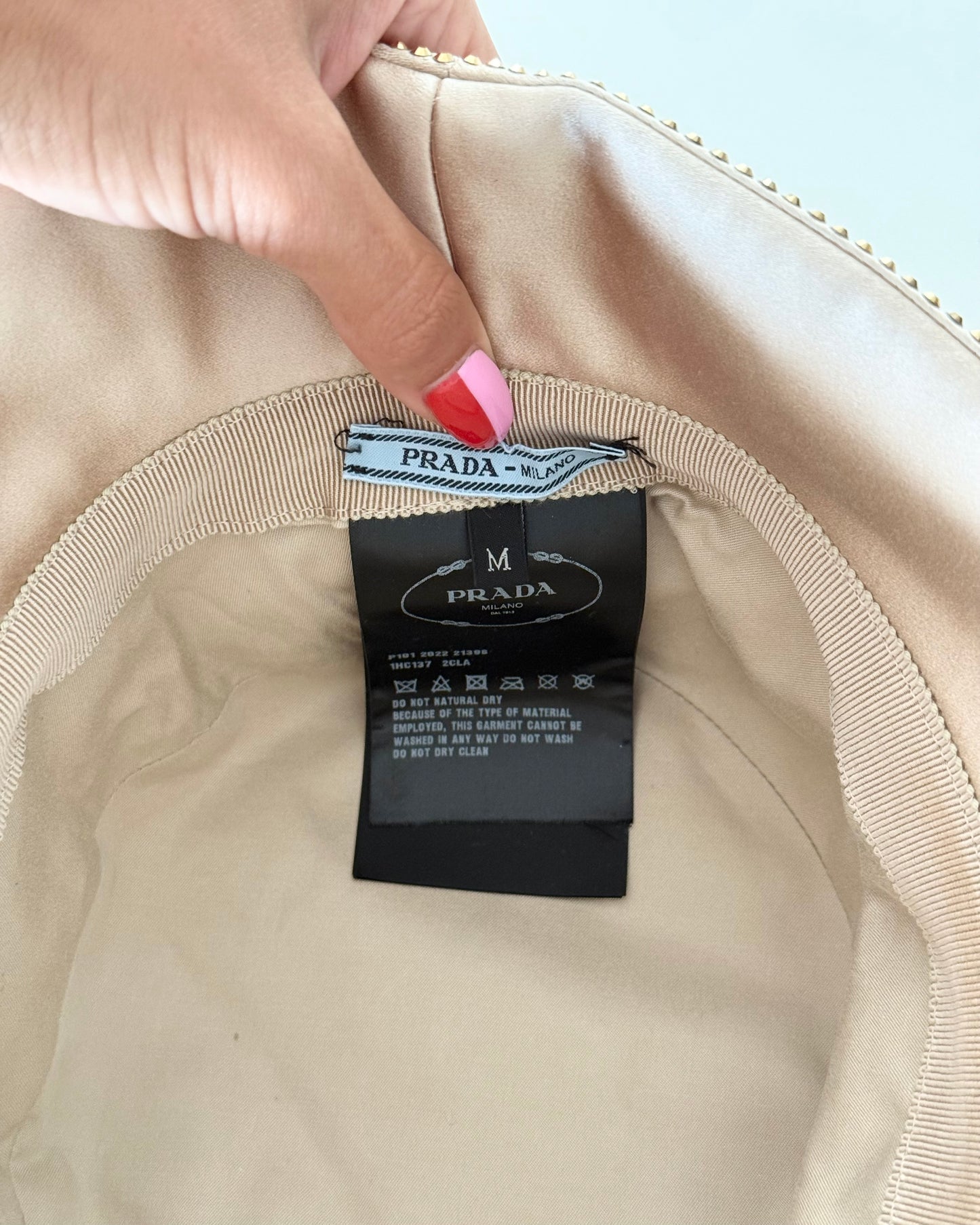 Prada Gold Crystal Satin Embellished Bucket Hat size Medium