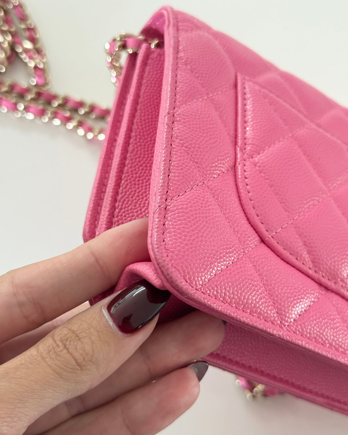 Chanel Bright Pink Caviar Wallet on Chain 30 series from 2020-21
