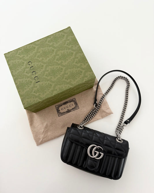 Gucci Black Marmont Flap Matalasse Aria Mini Bag