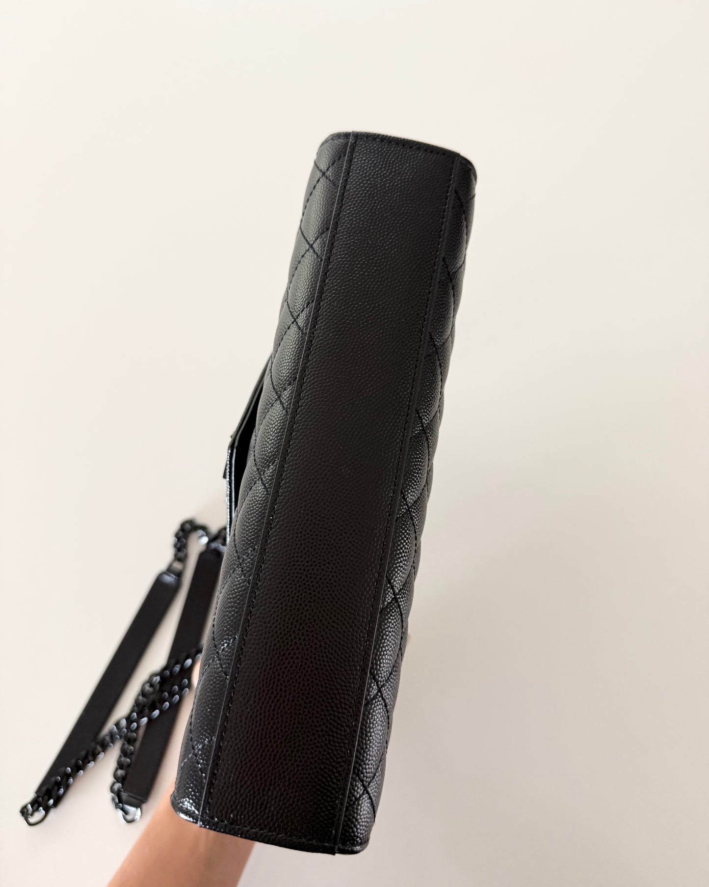 Saint Laurent So Black Leather Tri-Quilted Medium Chevron Envelope Bag from 2018