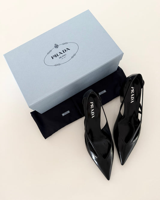 Prada Black Leather Cut Out Pumps Size 41