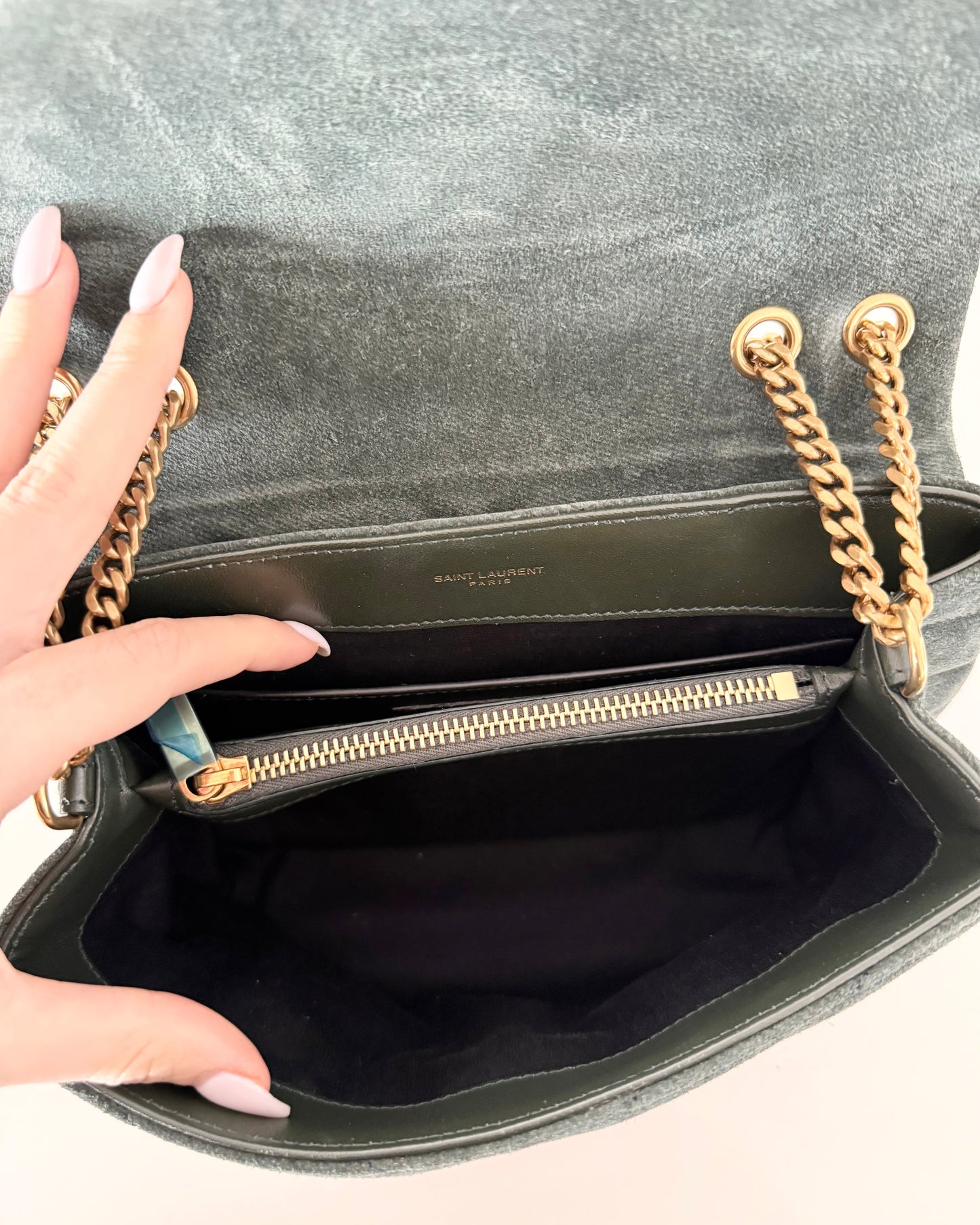 Saint Laurent Dark Green Suede Small LouLou Bag