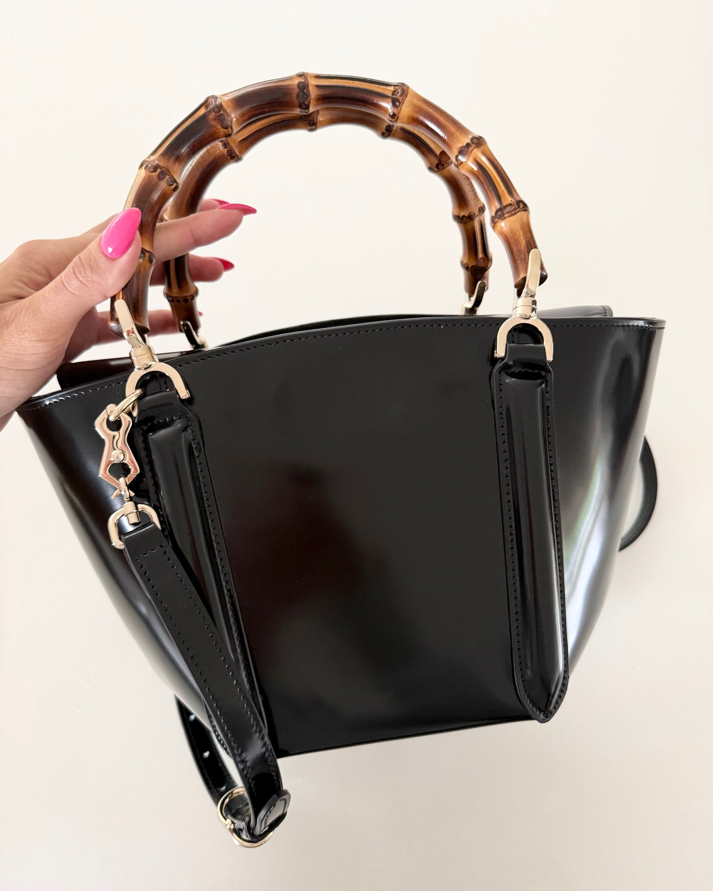 Gucci Black Leather Bamboo Top Handle