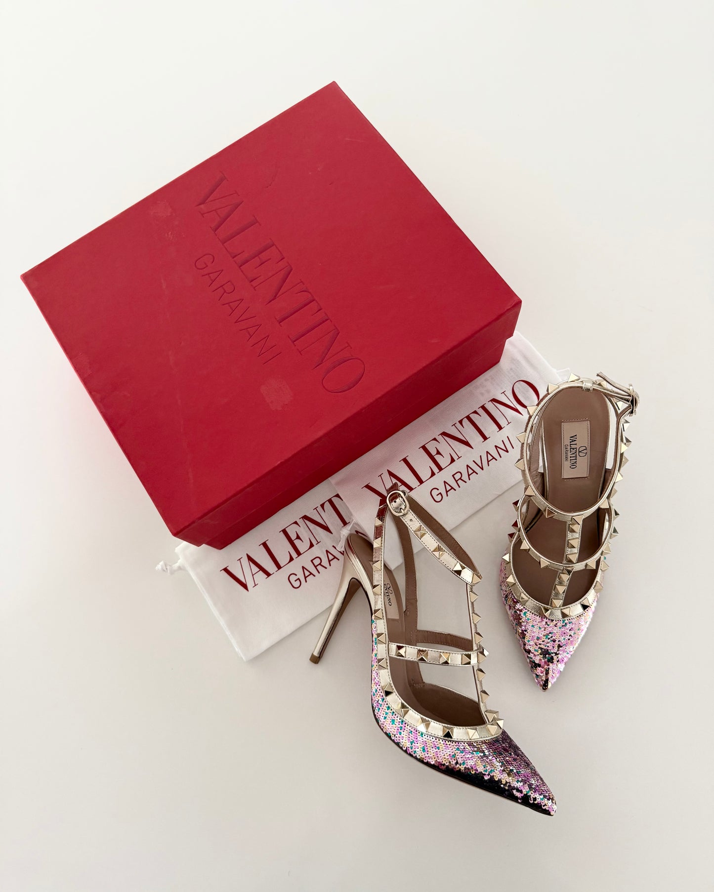 Valentino Multicolor Sequin Rockstud Heels Size 38.5