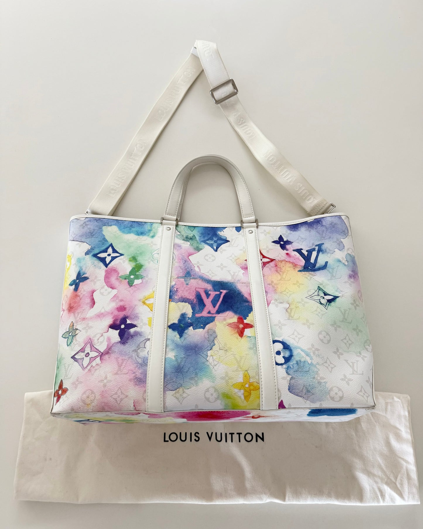 Louis Vuitton Watercolor and White Leather Weekend Tote GM
