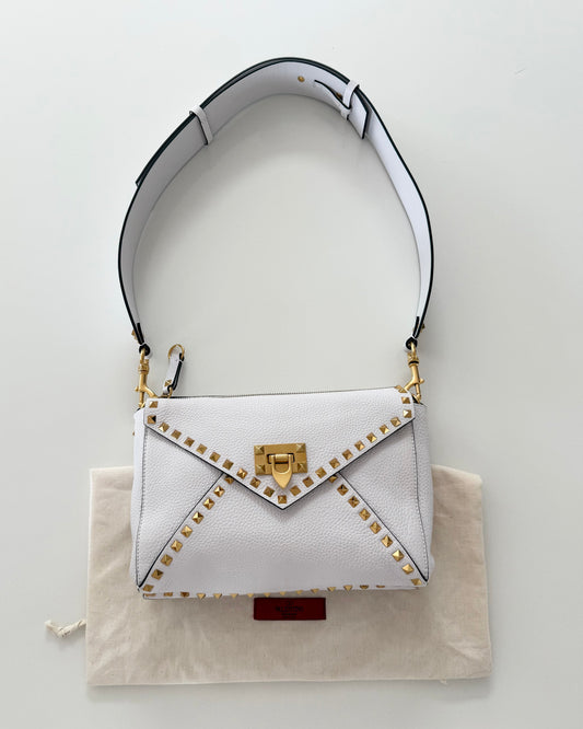 Valentino White Grainy Leather Rockstud Hype Bag