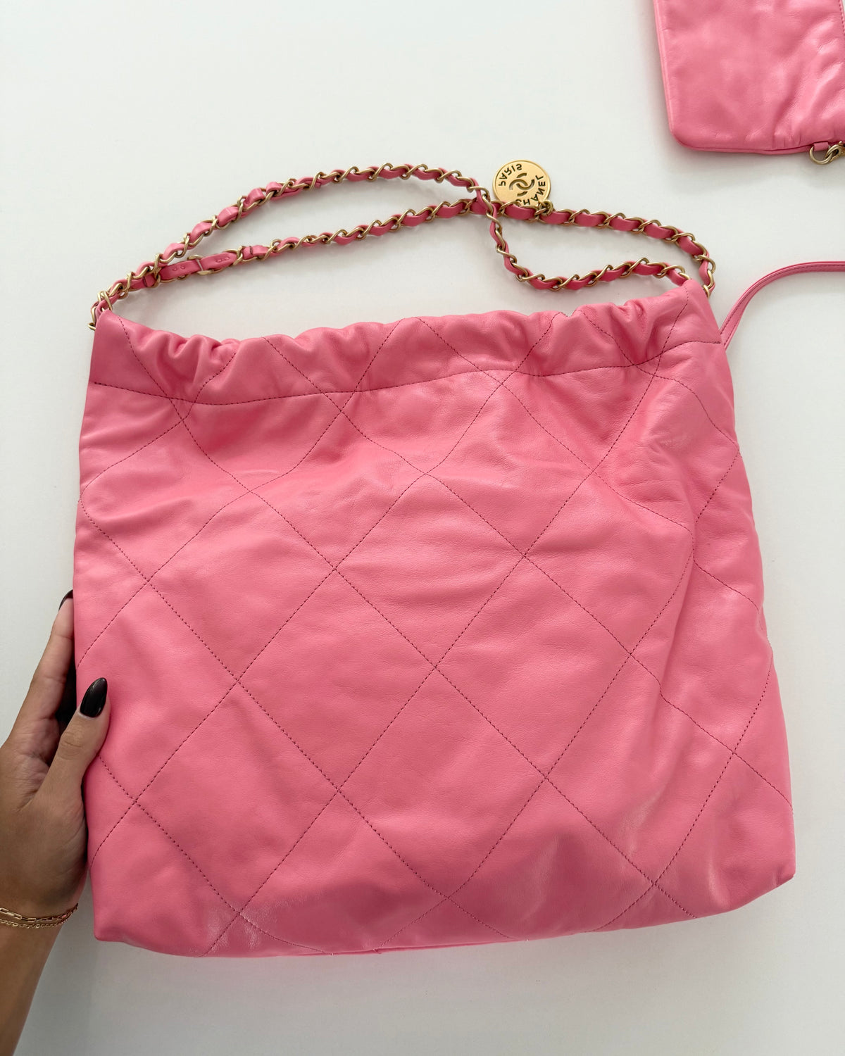 Chanel Pink Quilted Calfskin Leather 22 Small Hobo Bag from 2022