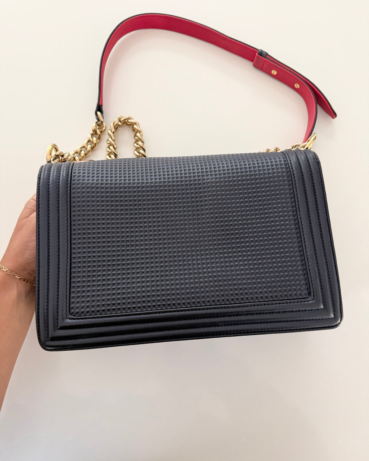 Chanel Navy with Red Accent Rare Cube Large Boy Bag 18 series from 2013-14
