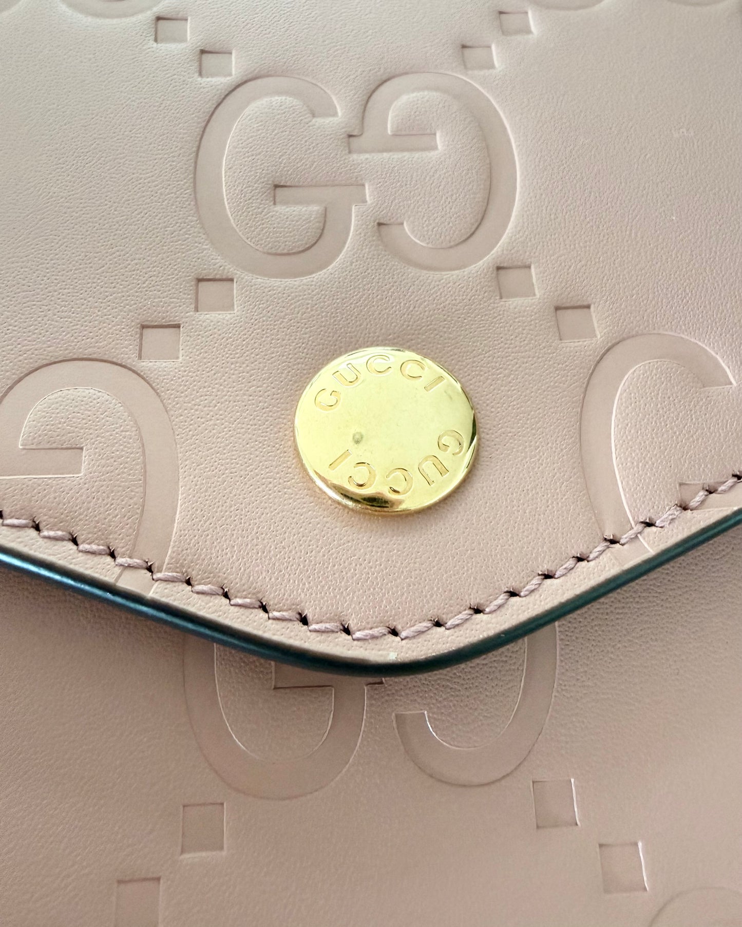Gucci Pink Embossed Logo Leather Crossbody
