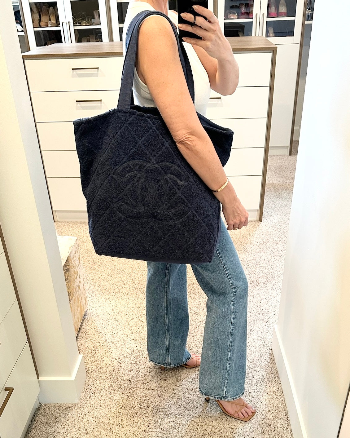 Chanel Navy Terry Cloth Beach Bag/Towel/Pouch Set