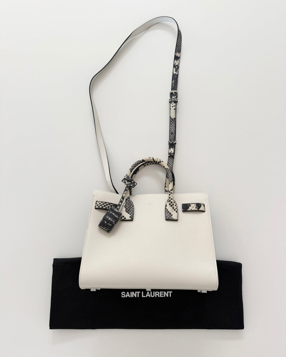 Saint Laurent Ivory Leather and Snake Embossed Sac de Jour Tote from 2016