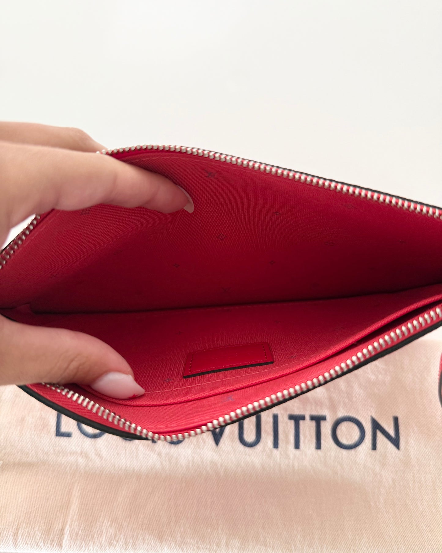 Louis Vuitton Pink and Red Escale Neverfull Pouch from 2020