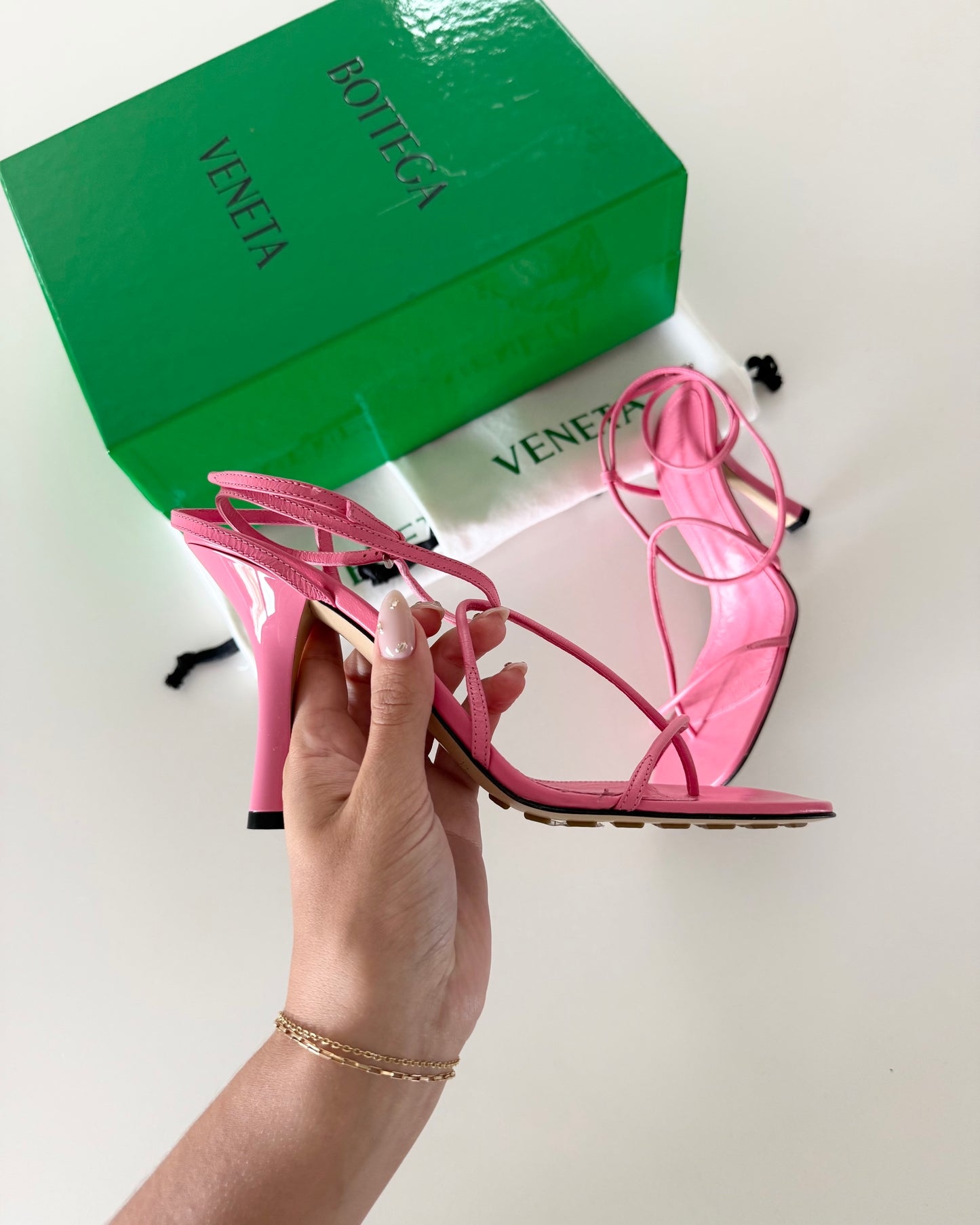 Bottega Veneta Pink The Line Strappy Heels Size 38.5