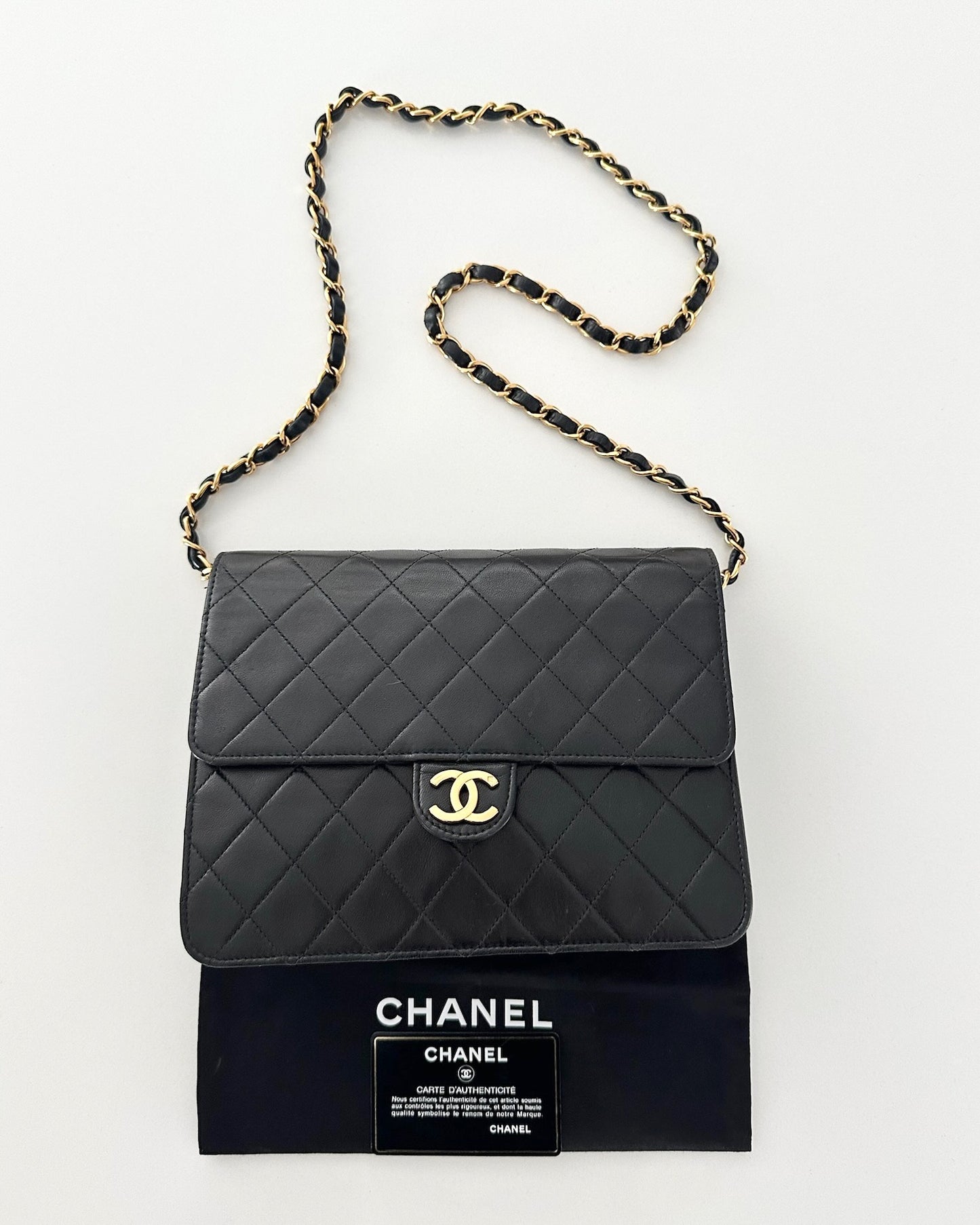 Chanel Vintage Black Lambskin Square Single Flap