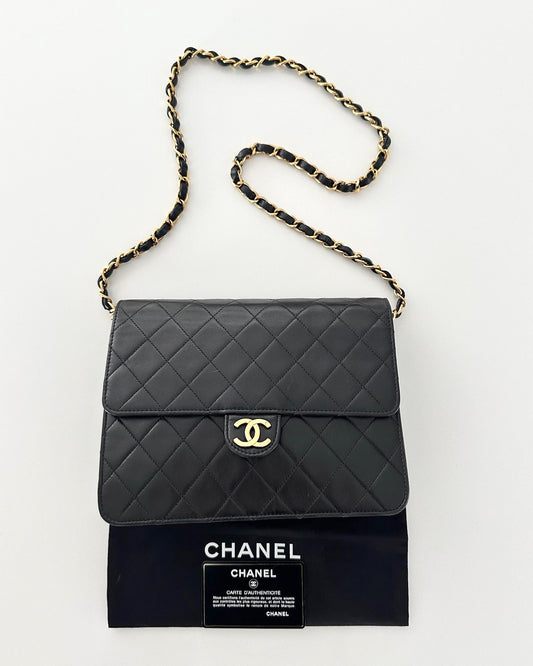 Chanel Vintage Black Lambskin Square Single Flap