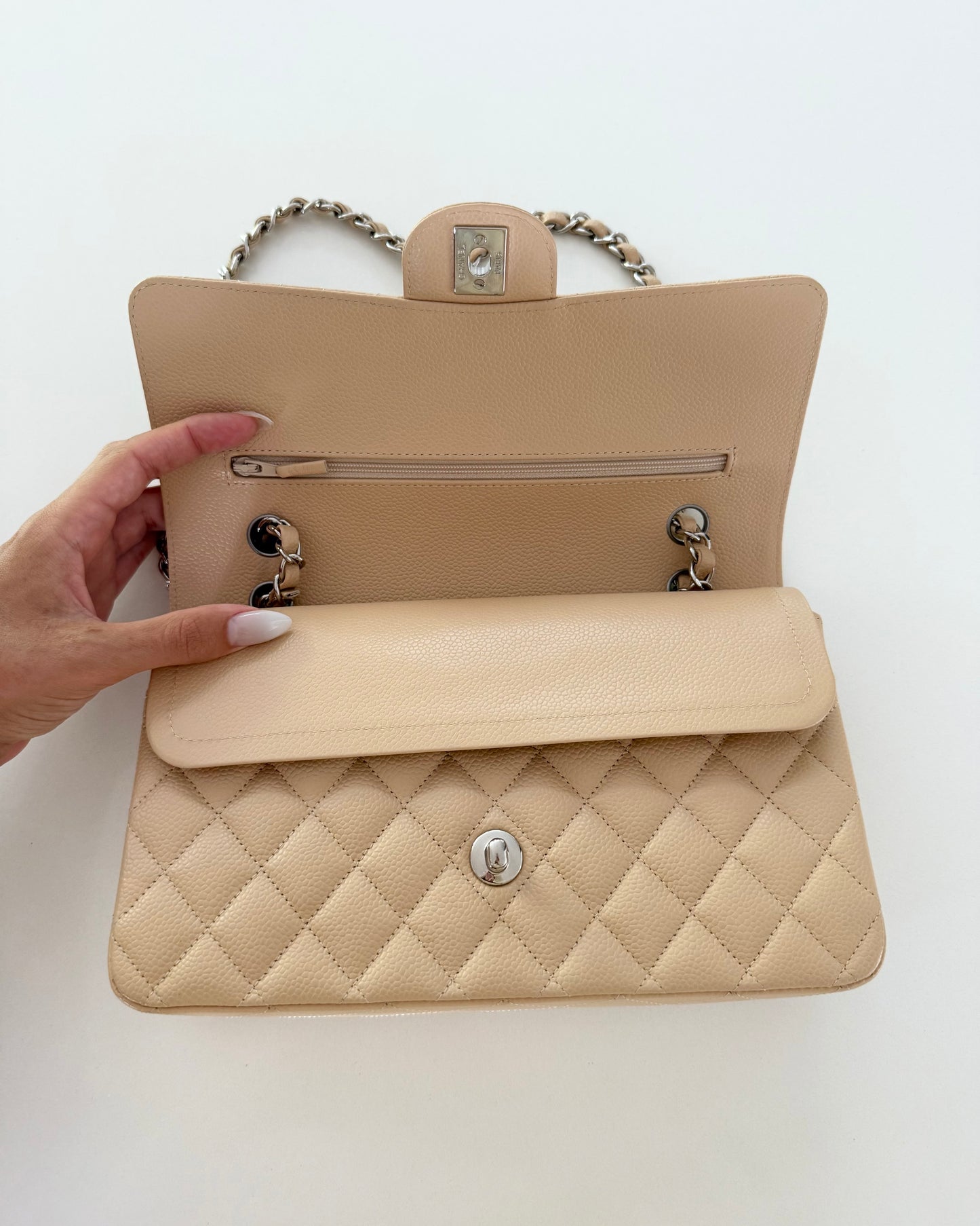 Chanel Limited Edition Beige Caviar Leather Classic Medium Double Flap