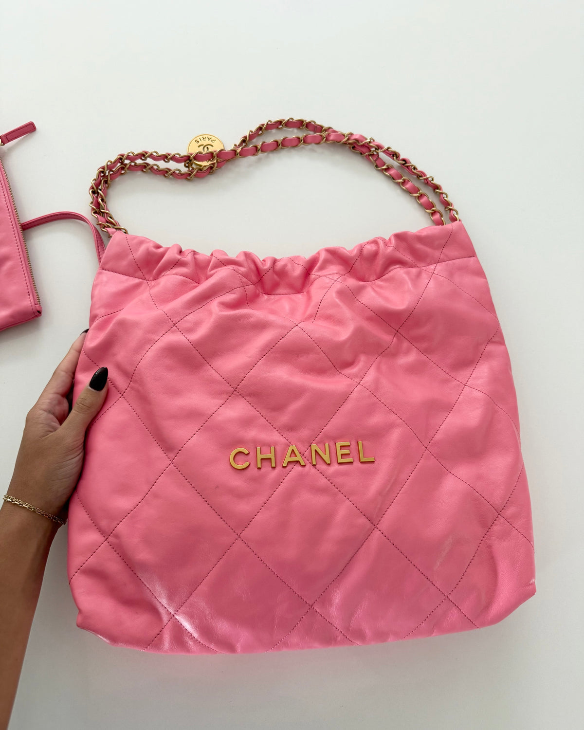 Chanel Pink Quilted Calfskin Leather 22 Small Hobo Bag from 2022
