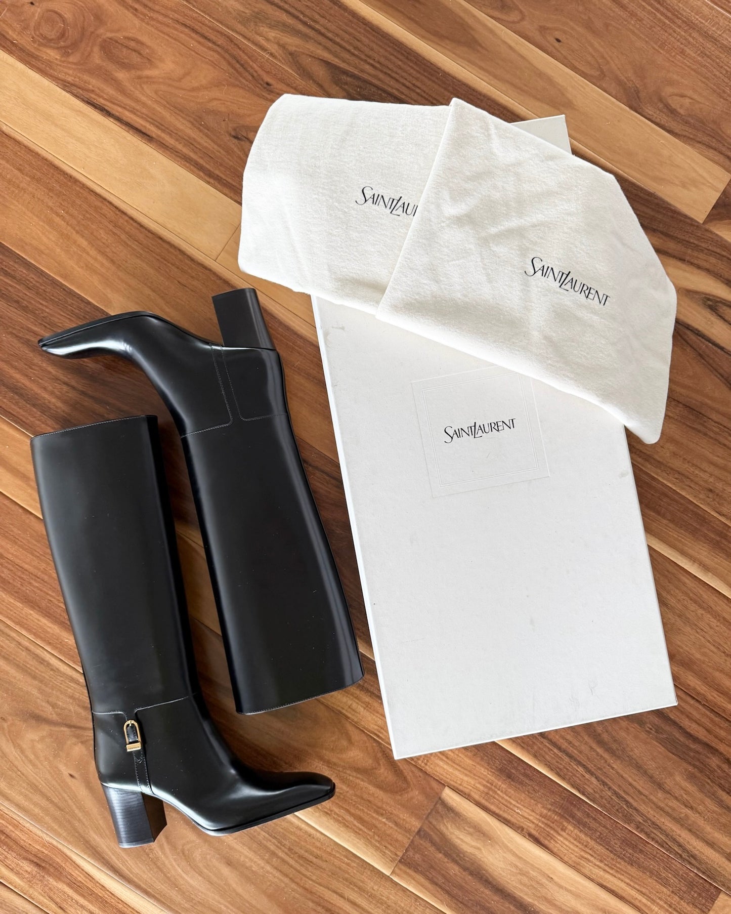 Saint Laurent Black Smooth Leather Knee High Julia Boots Size 7.5/38