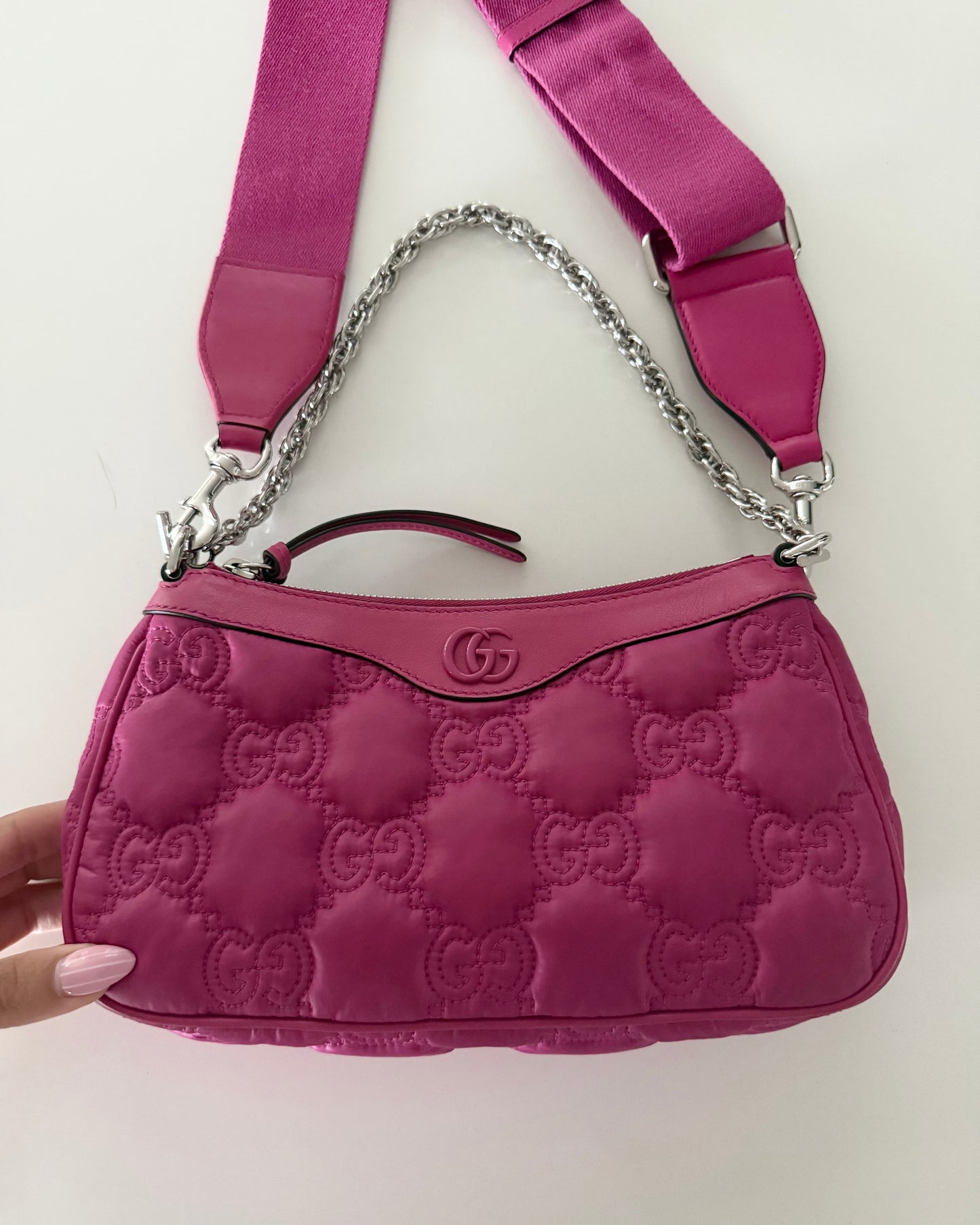 Gucci Pink Nylon Matelasse Handbag with Two Straps