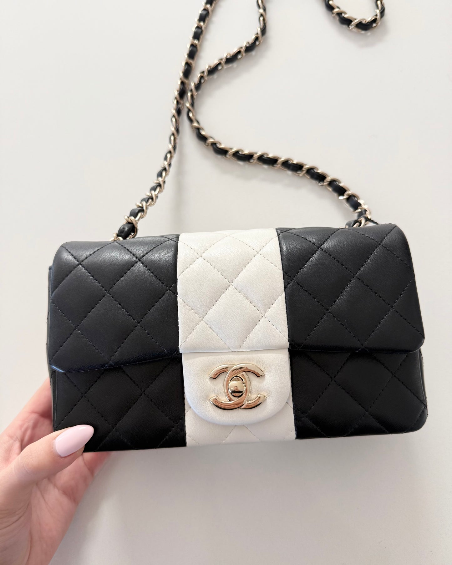 Chanel Black and White Lambskin Quilted Classic Mini Flap Bag